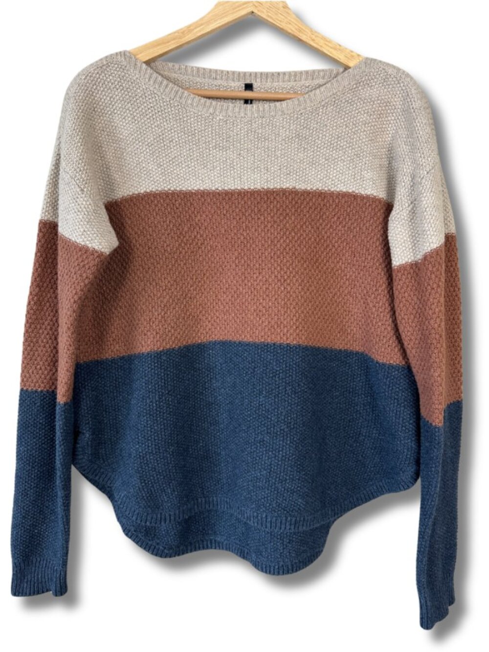 KÜHL Bella Stripe Sweater Women’s Large Colorblock Cream Rust Navy Blue